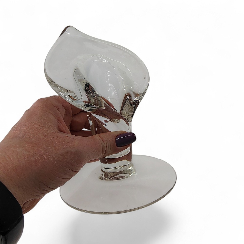 Bud Vase Calla Lily Jack In The Pulpit Clear Thick Art Glass Elegant 6" Tall